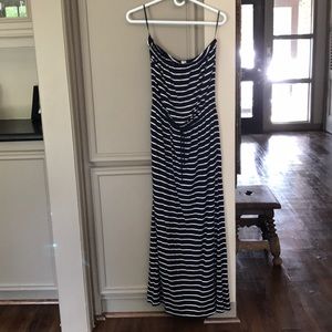 J Crew Navy and White Striped Maxi Dreas